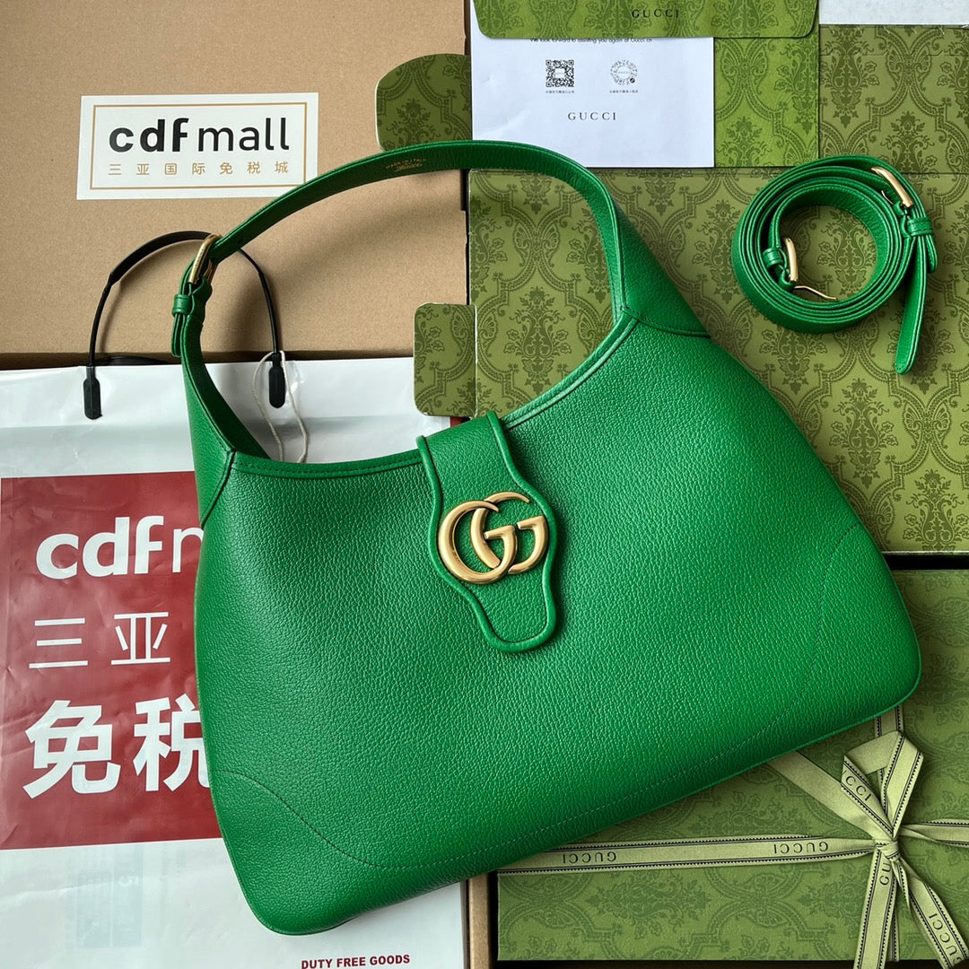 Luxury Gucci MEDIUM SHOULDER BAG 39 IN GREEN CALFSKIN GOLD HARDWARE