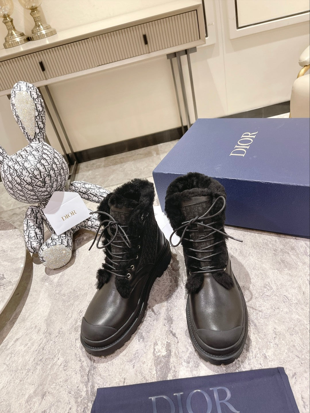 Luxury DiorExplorer Ankle Boot 50mm Black Fleece Lining Oblique Jacquard Fabric And Cowhide