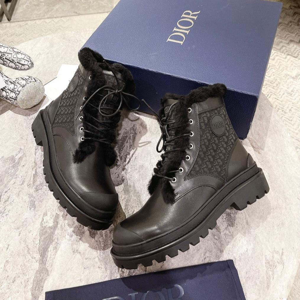 Luxury DiorExplorer Ankle Boot 50mm Black Fleece Lining Oblique Jacquard Fabric And Cowhide