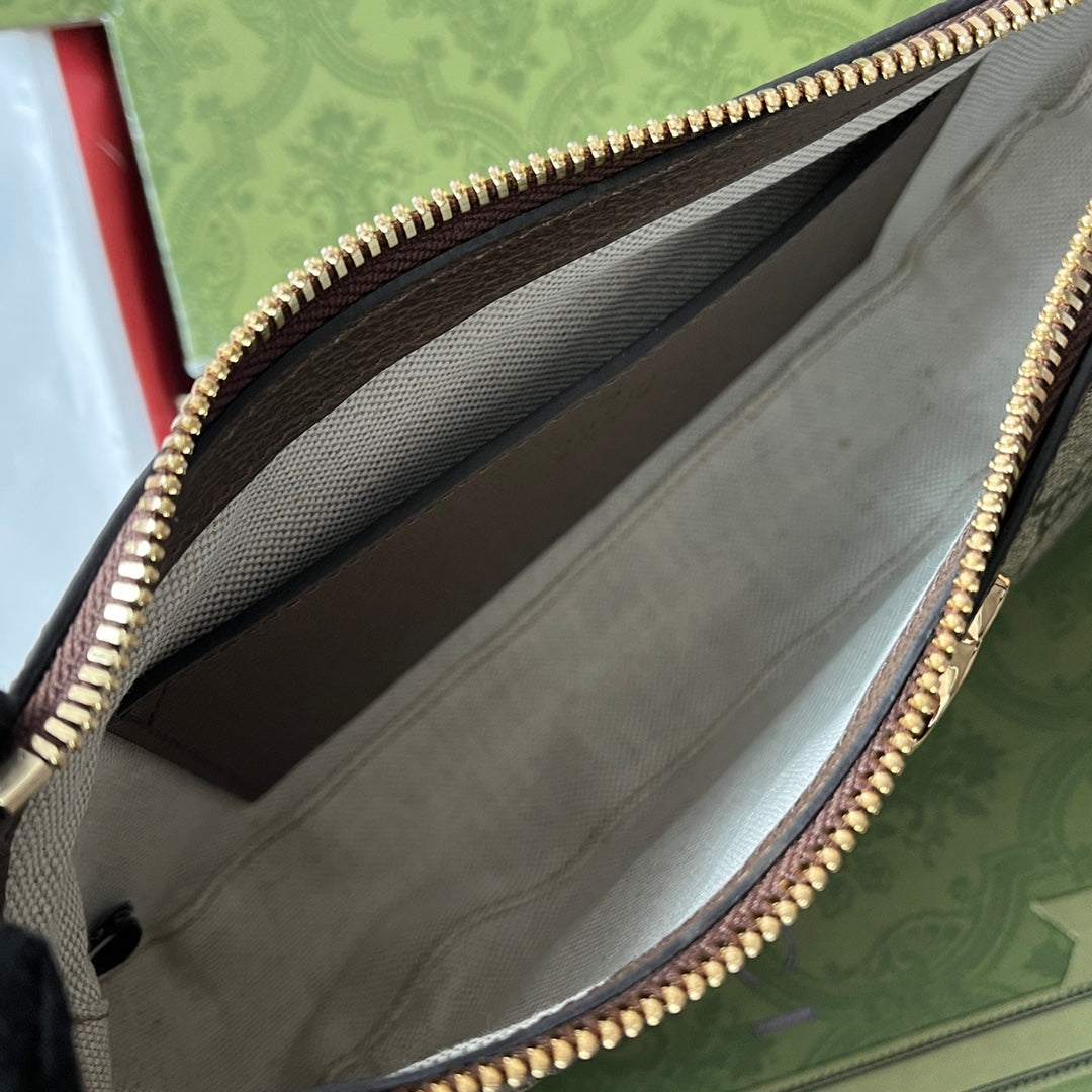 Luxury Gucci GG Ophidia Small Shoulder Bag 21cm Beige Dark Brown Canvas