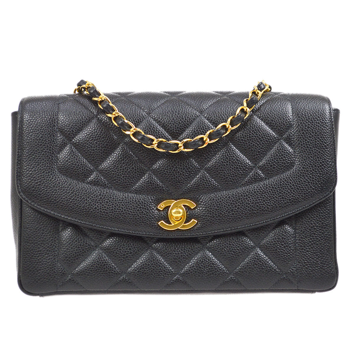 CHANEL 1997-1999 Tall Diana Flap Medium Black Caviar 15675