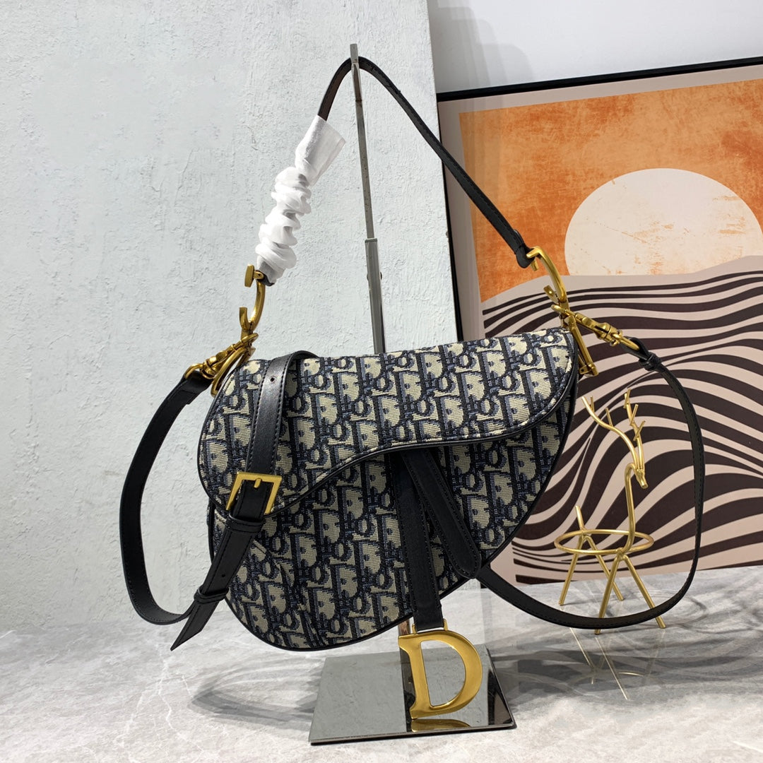 Luxury DiorSaddle Bag Strap With Strap 25.5cm Blue Obique Embroidery