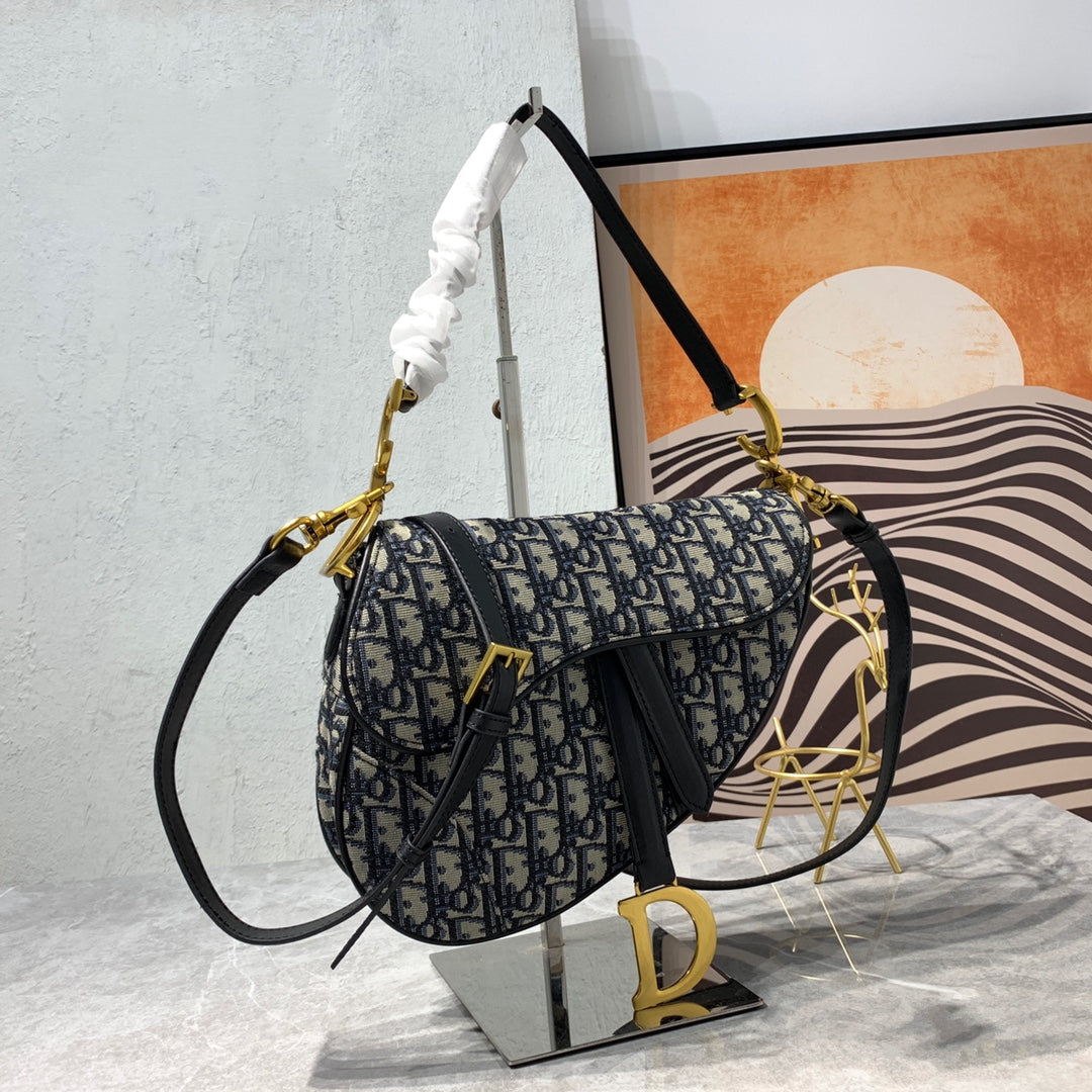 Luxury DiorSaddle Bag Strap With Strap 25.5cm Blue Obique Embroidery