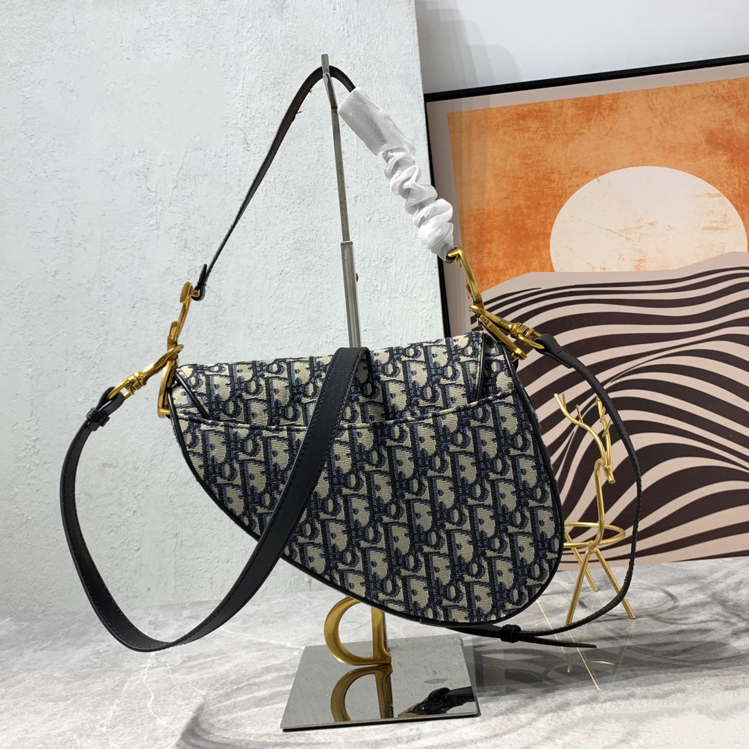 Luxury DiorSaddle Bag Strap With Strap 25.5cm Blue Obique Embroidery