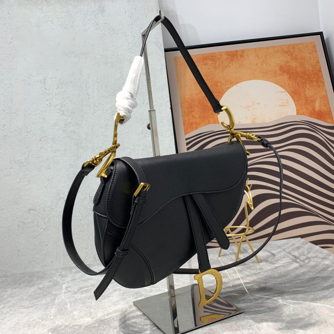 Luxury DiorSaddle Bag Strap Warm Taupe Grained Black Calfskin