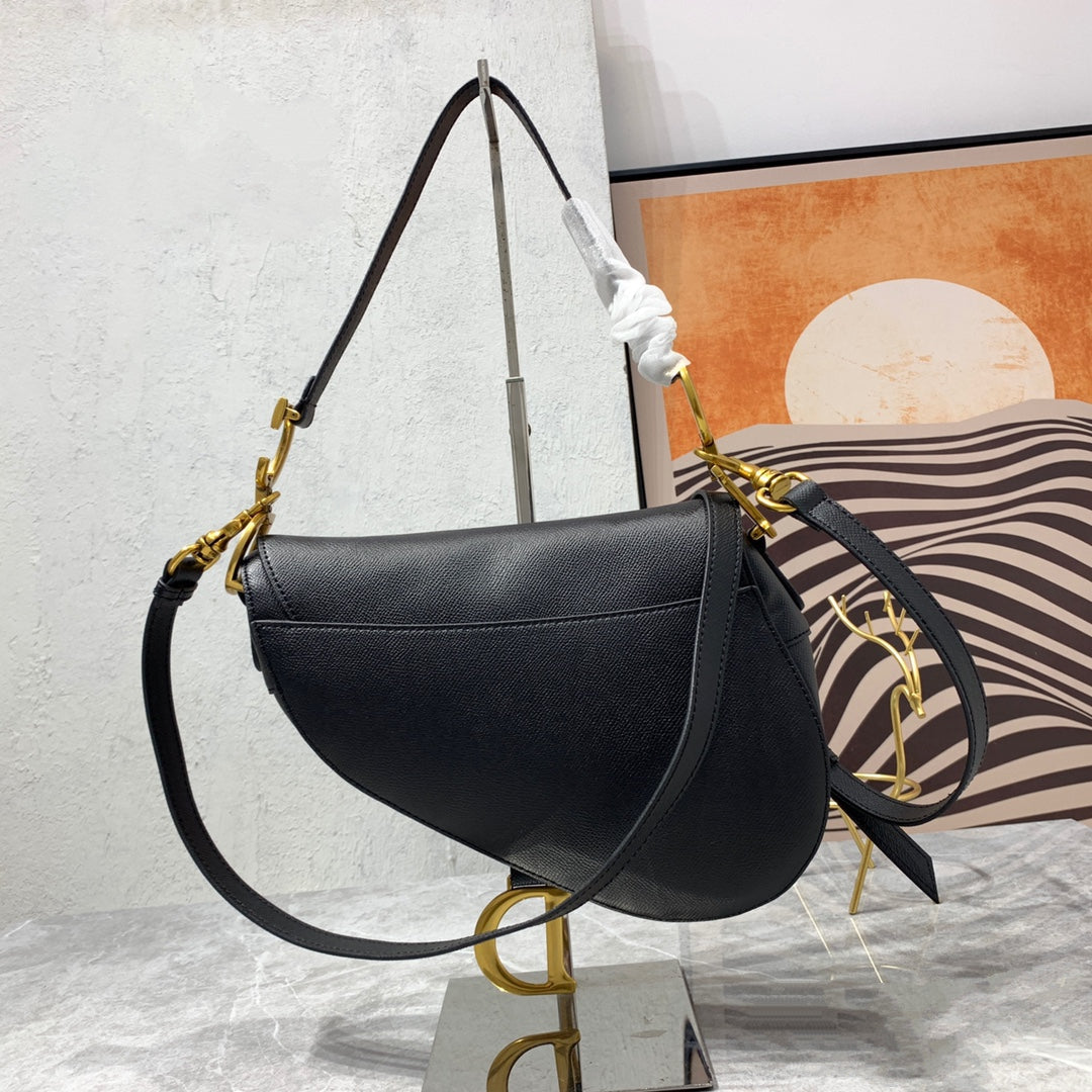 Luxury DiorSaddle Bag Strap Warm Taupe Grained Black Calfskin