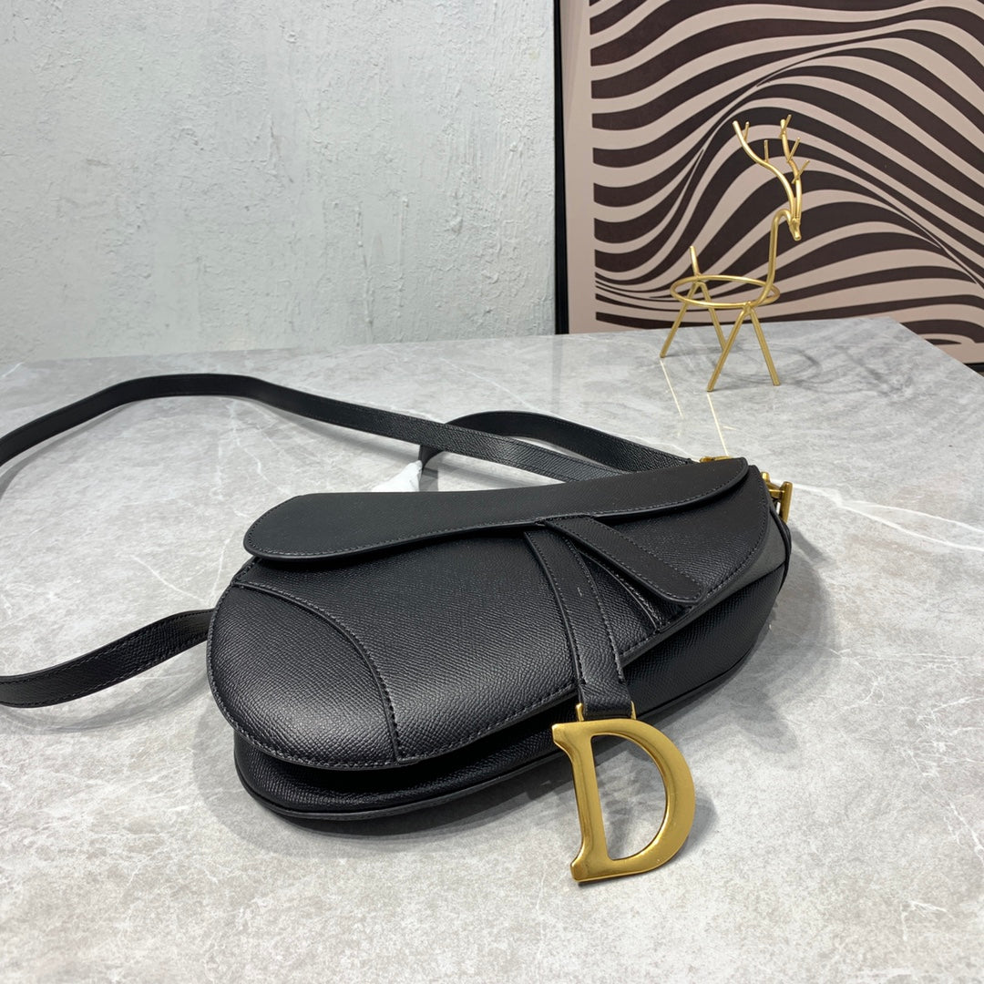 Luxury DiorSaddle Bag Strap Warm Taupe Grained Black Calfskin