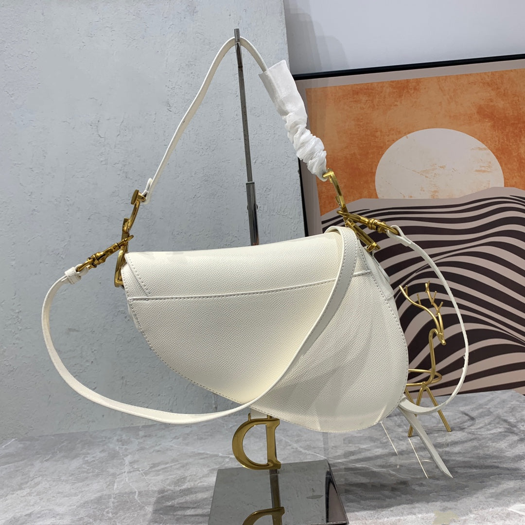 Luxury DiorSaddle Bag Strap Warm Taupe Grained White Calfskin