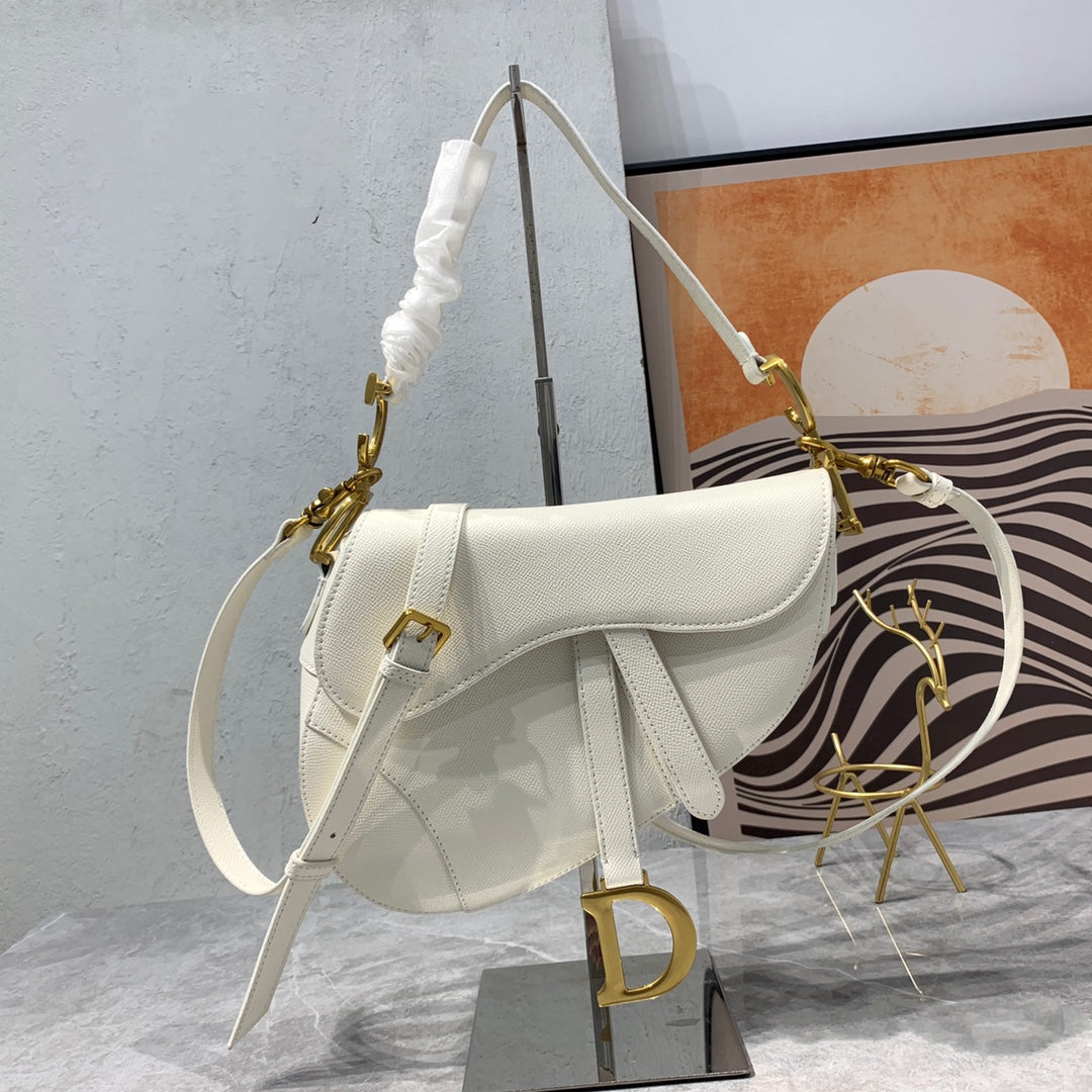 Luxury DiorSaddle Bag Strap Warm Taupe Grained White Calfskin