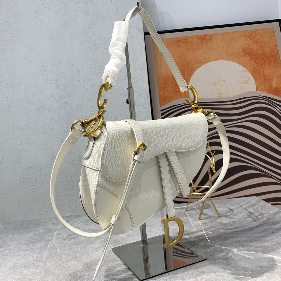Luxury DiorSaddle Bag Strap Warm Taupe Grained White Calfskin