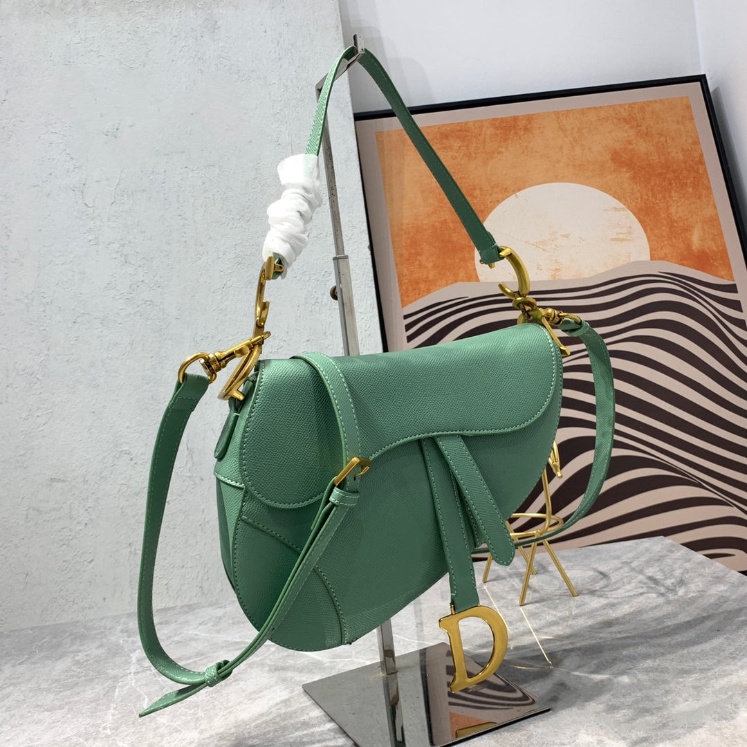 Luxury DiorSaddle Bag Strap Warm Taupe Grained Green Calfskin