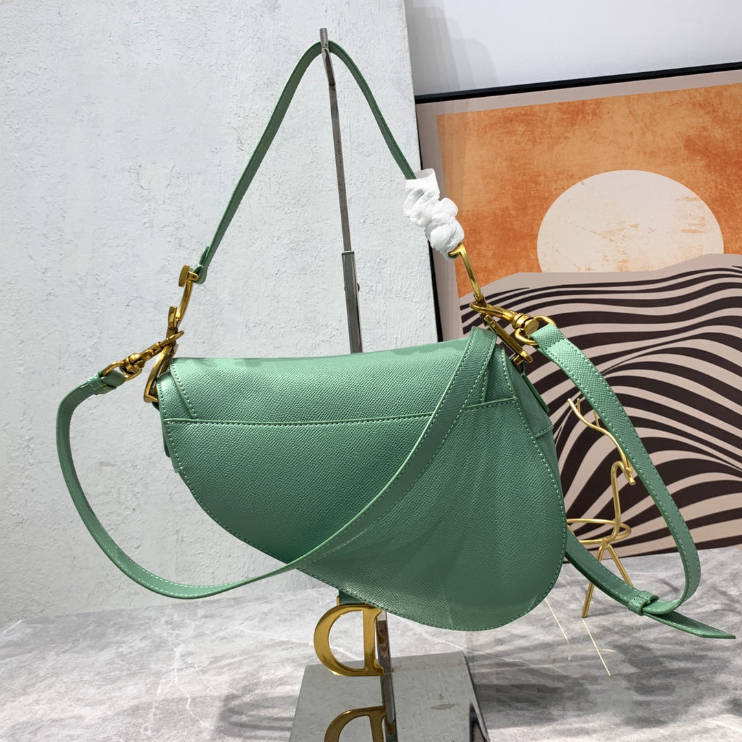 Luxury DiorSaddle Bag Strap Warm Taupe Grained Green Calfskin