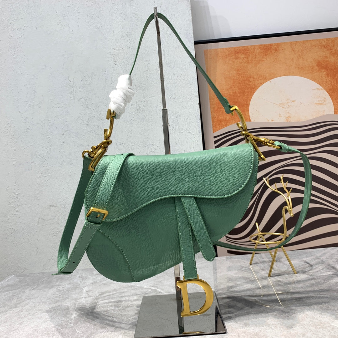 Luxury DiorSaddle Bag Strap Warm Taupe Grained Green Calfskin