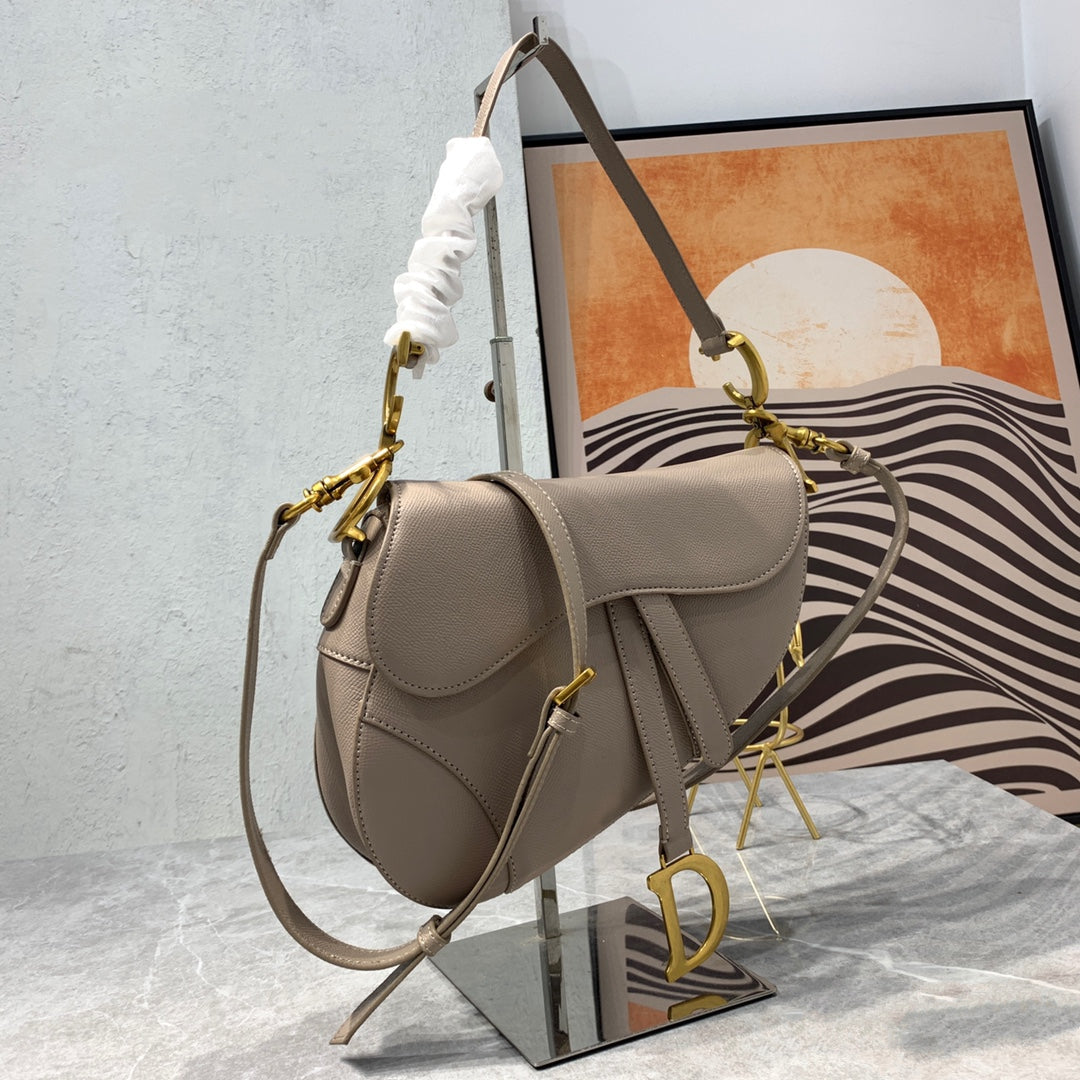 Luxury DiorSaddle Bag Strap Warm Taupe Grained Brown Calfskin