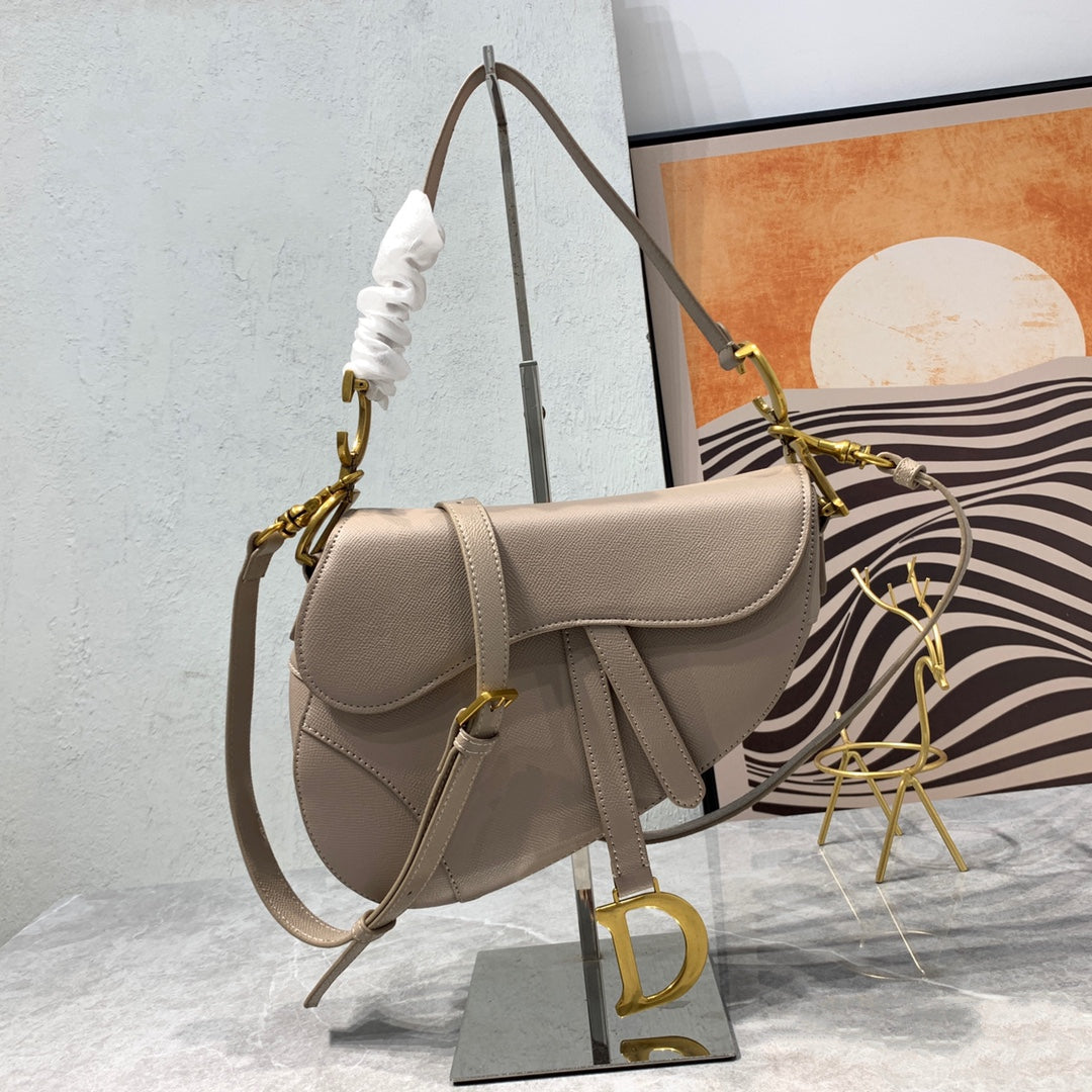 Luxury DiorSaddle Bag Strap Warm Taupe Grained Brown Calfskin