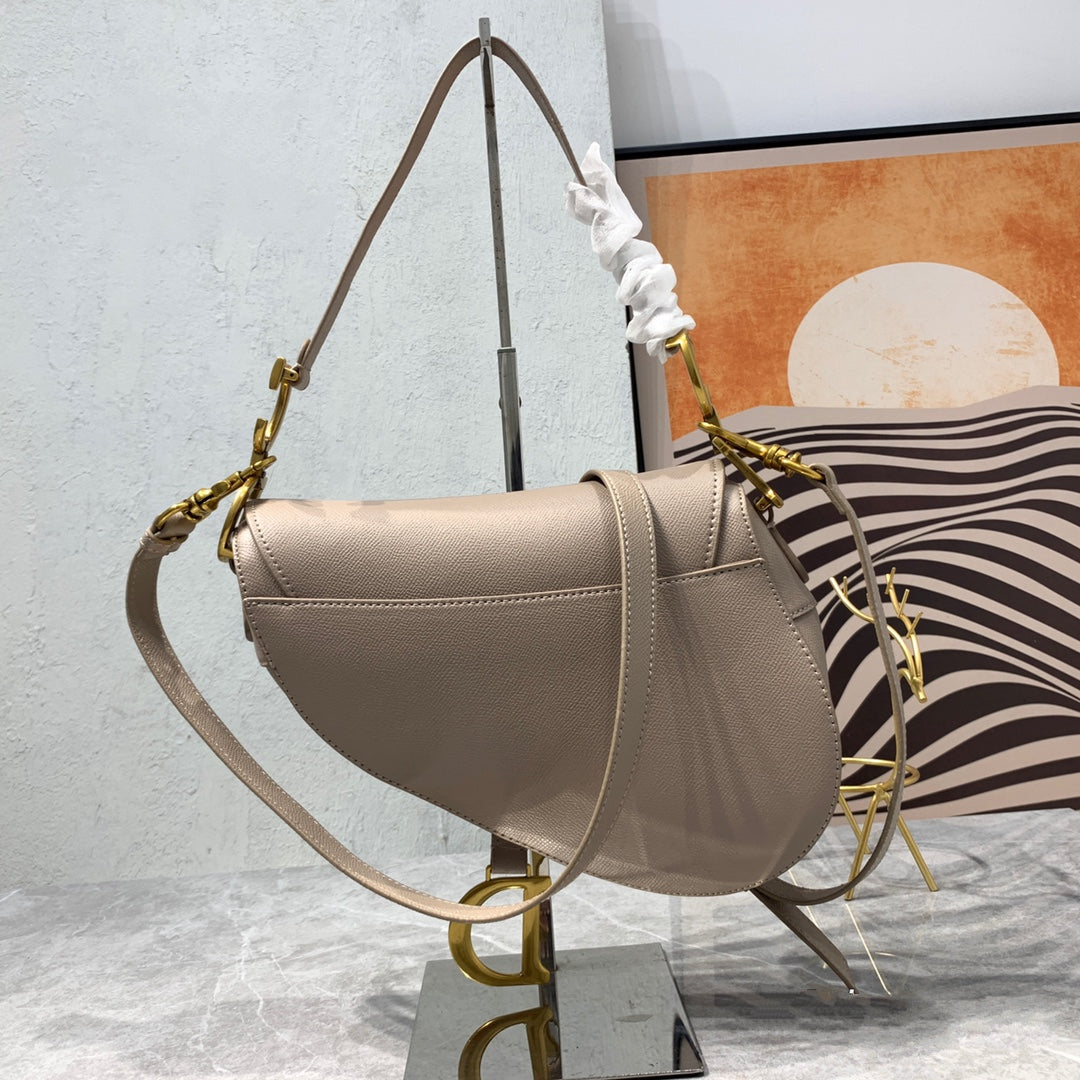 Luxury DiorSaddle Bag Strap Warm Taupe Grained Brown Calfskin