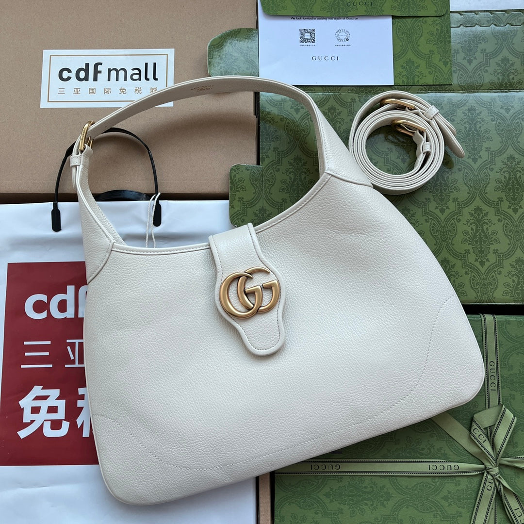Luxury Gucci MEDIUM SHOULDER BAG 39 IN WHITE CALFSKIN GOLD HARDWARE