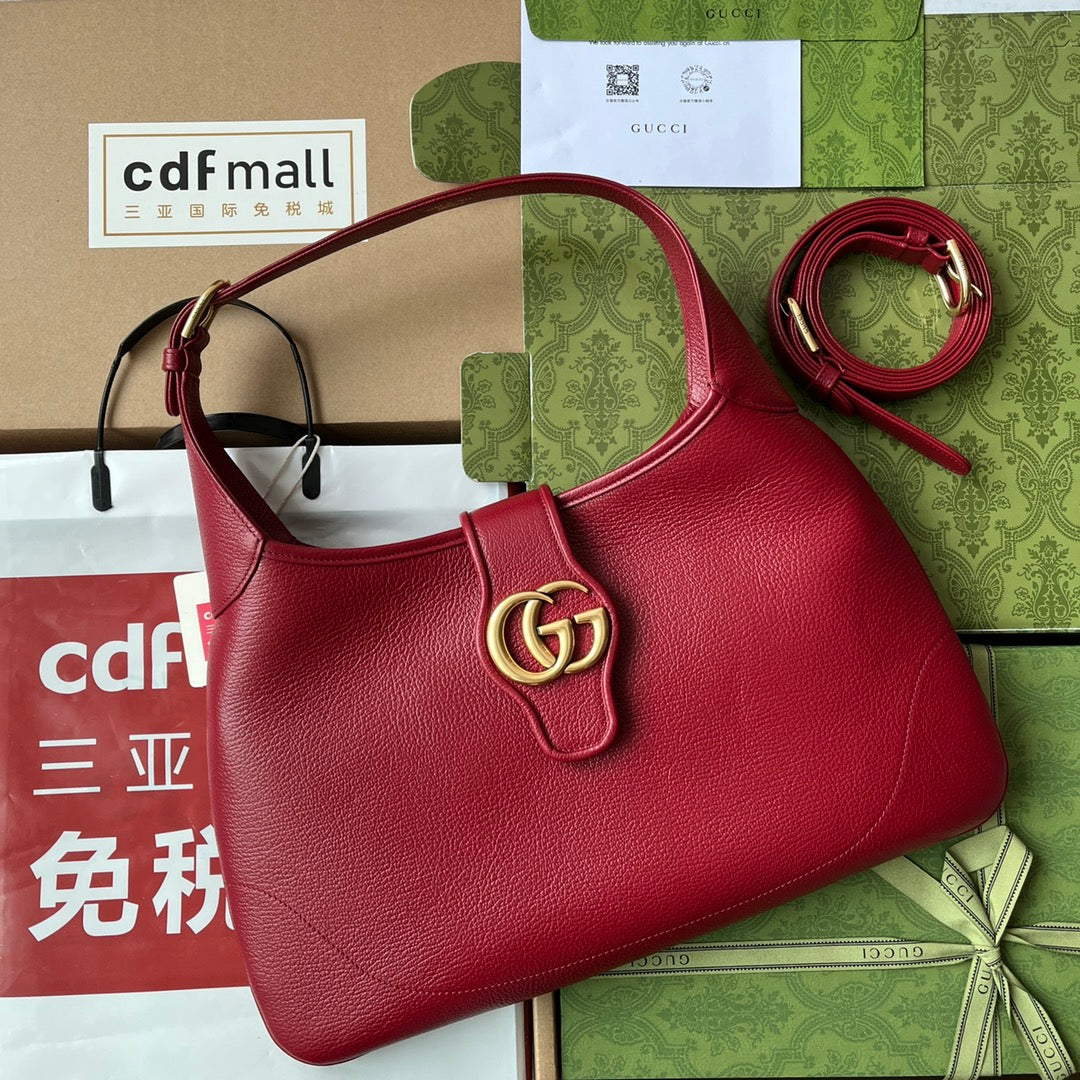 Luxury Gucci MEDIUM SHOULDER BAG 39 IN RED CALFSKIN GOLD HARDWARE