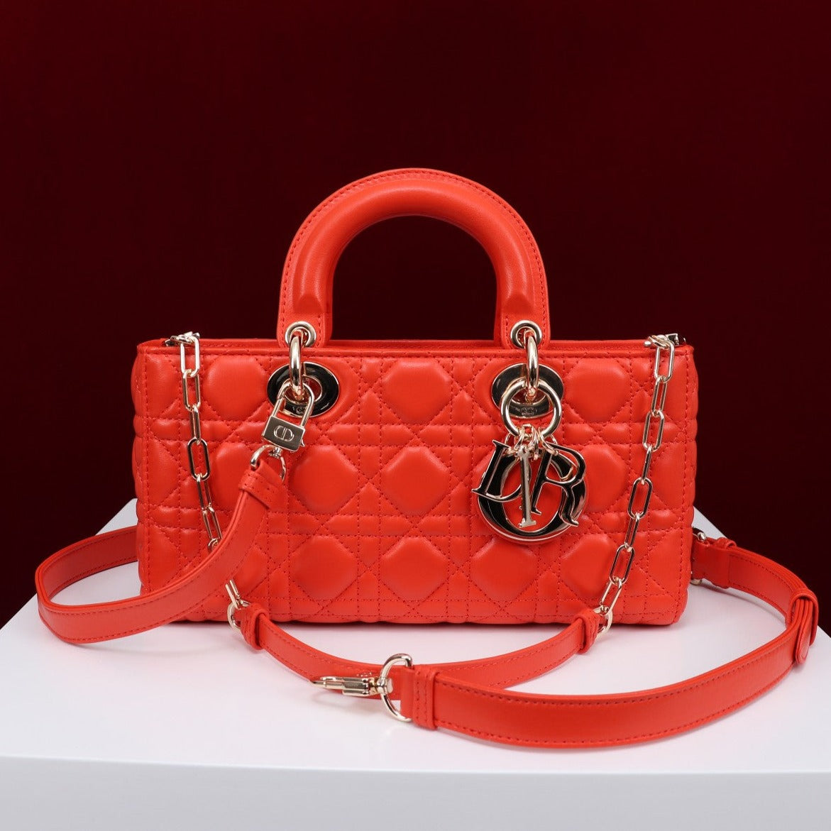 Luxury Diormedium lady d-joy 26 red lambskin