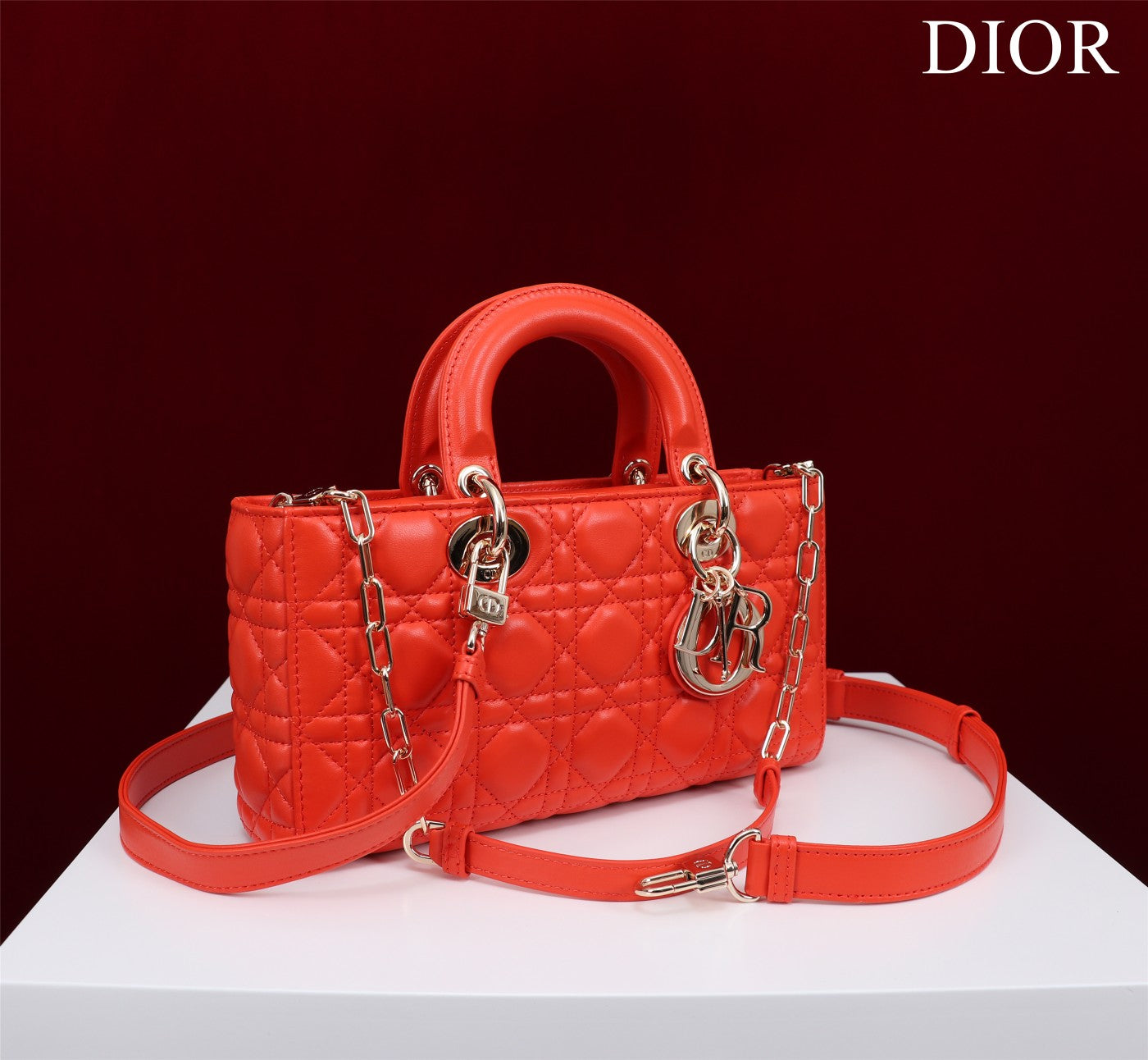Luxury Diormedium lady d-joy 26 red lambskin