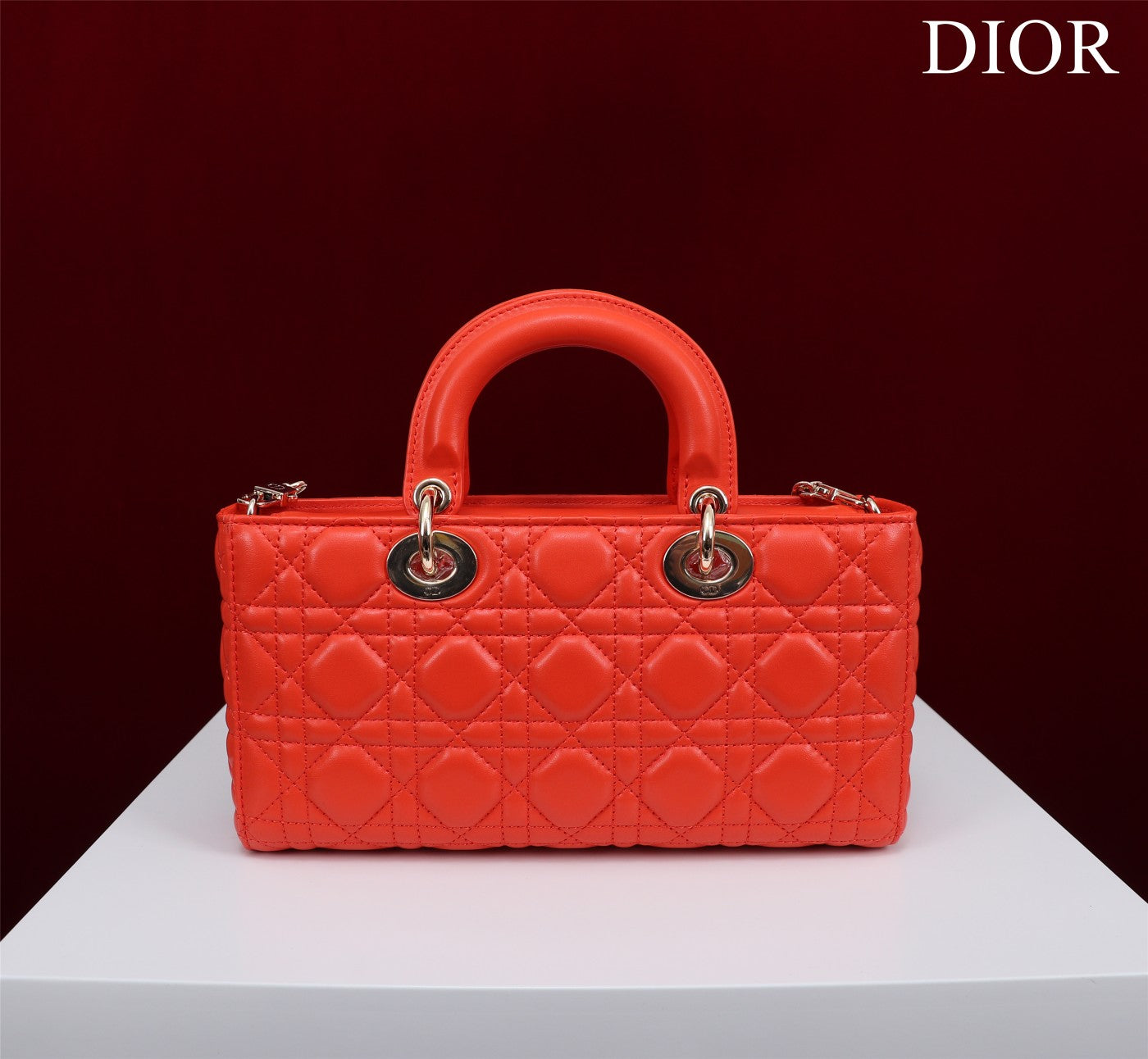 Luxury Diormedium lady d-joy 26 red lambskin
