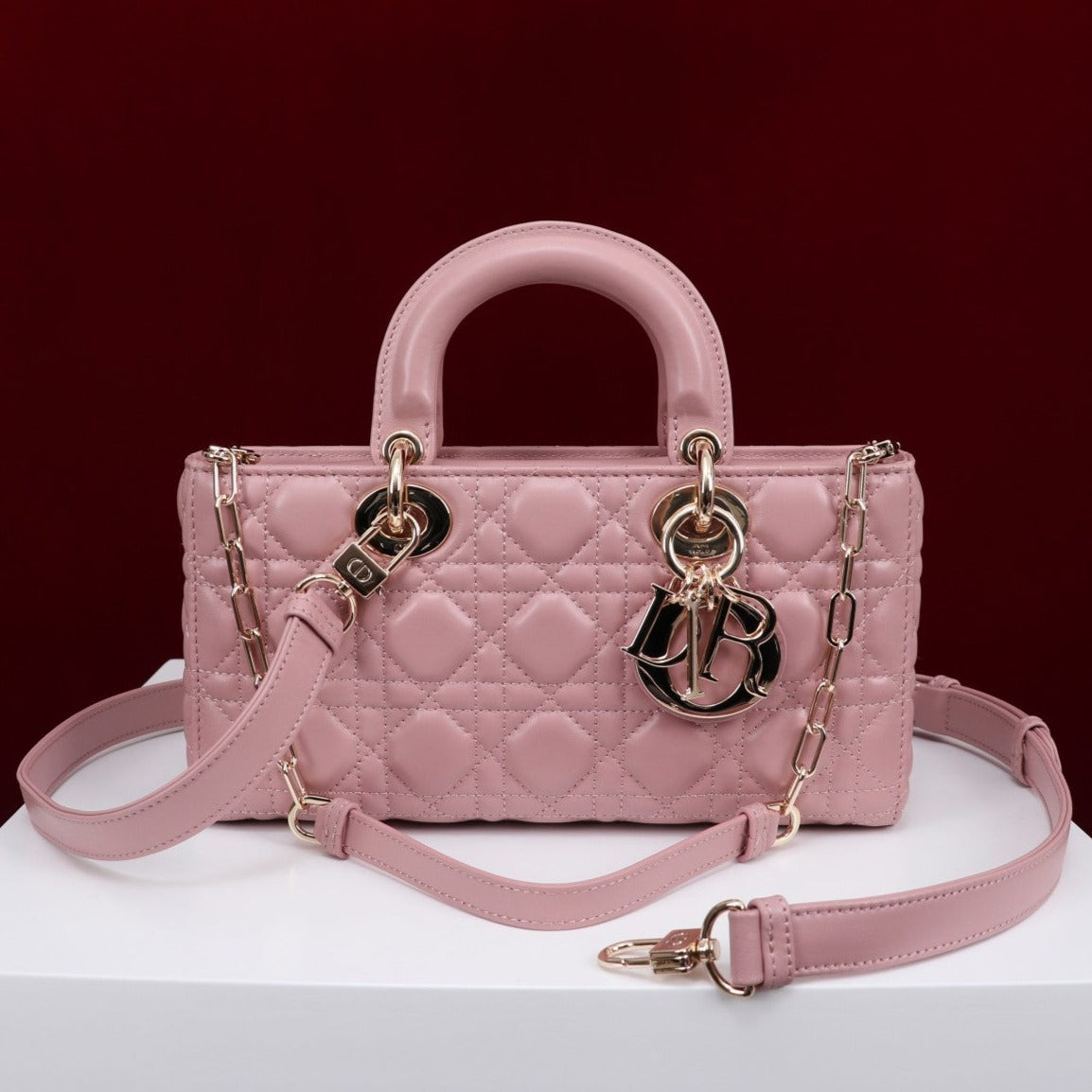 Luxury Diormedium lady d-joy 26 antique pink lambskin