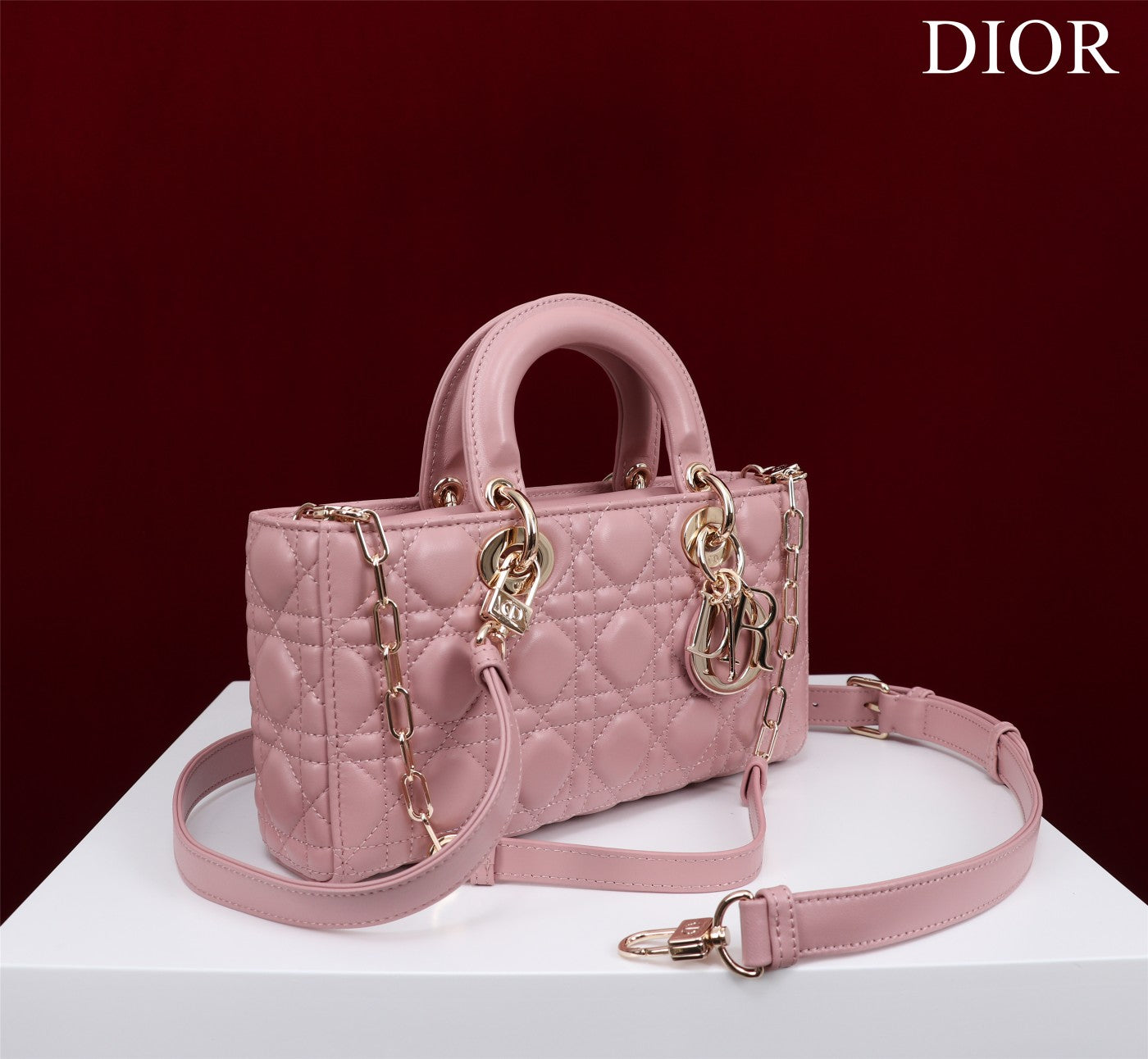 Luxury Diormedium lady d-joy 26 antique pink lambskin