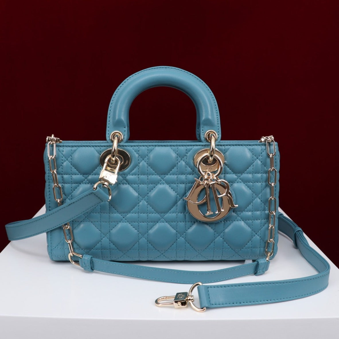 Luxury Diormedium lady d-joy 26 cerulean lambskin