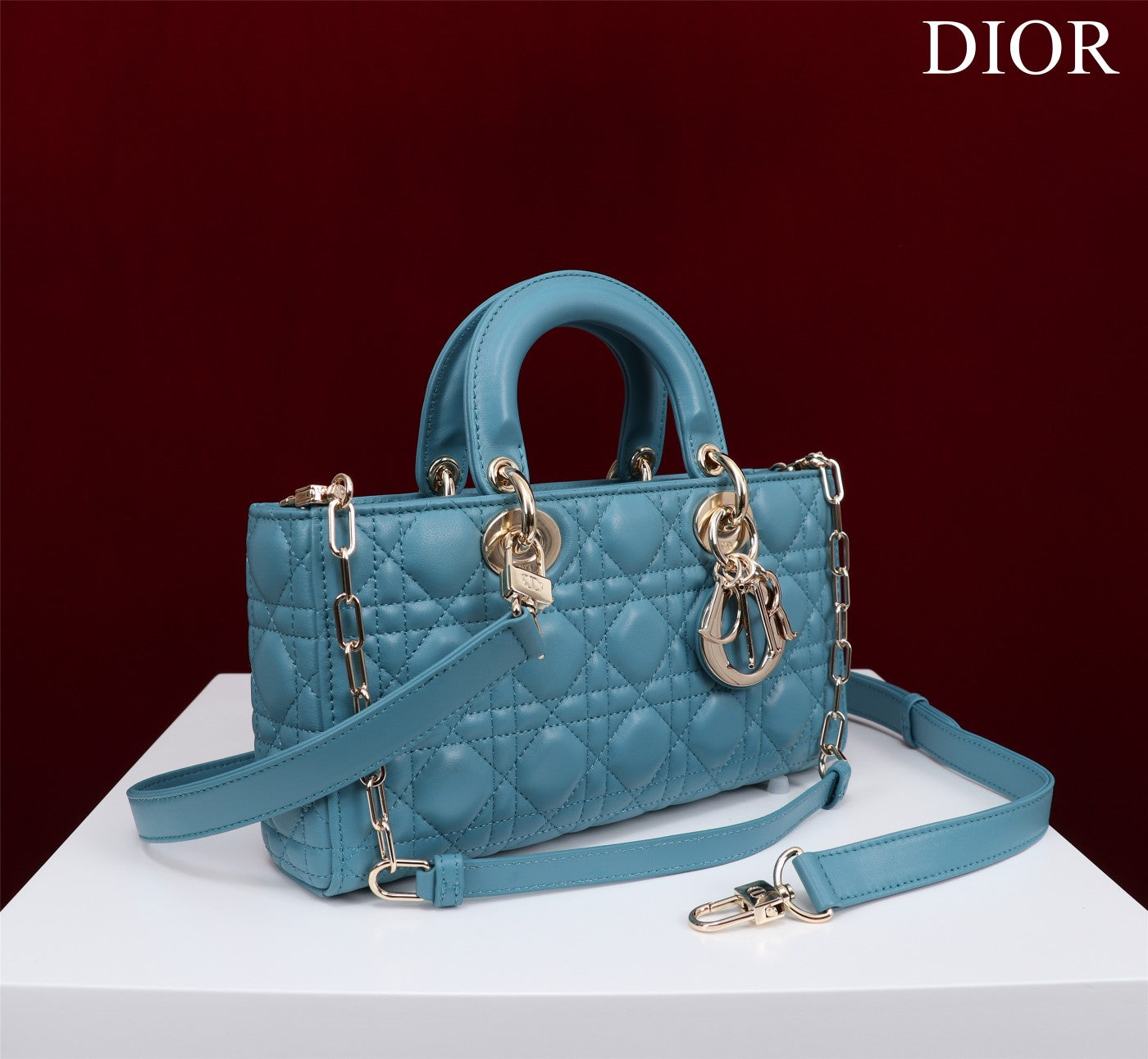 Luxury Diormedium lady d-joy 26 cerulean lambskin