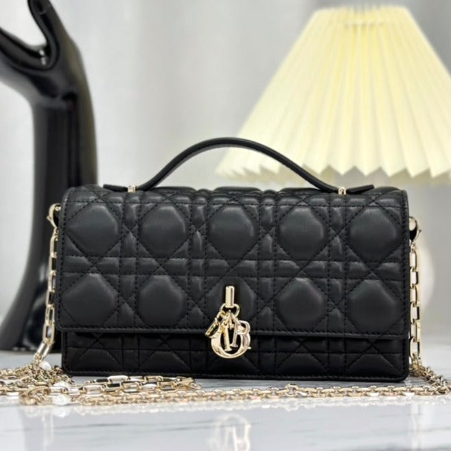 Luxury DiorLADY CHAIN BAG 21 IN BLACK LAMBSKIN
