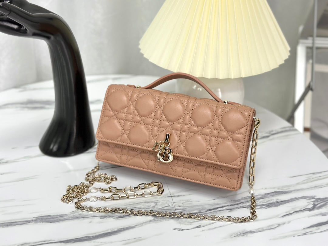 Luxury DiorLADY CHAIN BAG 21 IN ALMOND BEIGE LAMBSKIN
