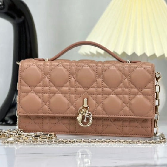 Luxury DiorLADY CHAIN BAG 21 IN ALMOND BEIGE LAMBSKIN
