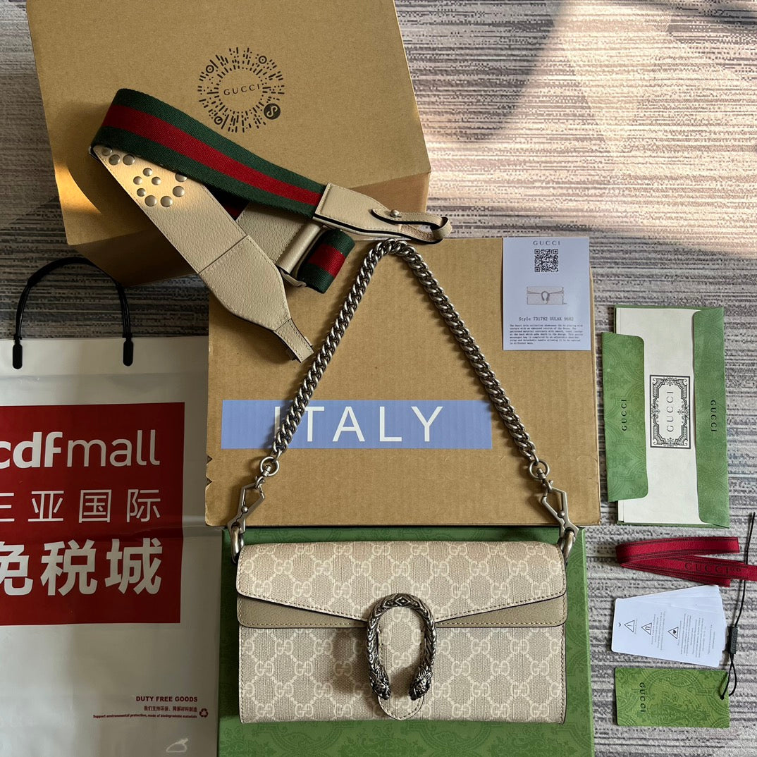 Luxury Gucci DIONYSUS GG 25 SMALL RECTANGULAR BAG IN BEIGE CANVAS