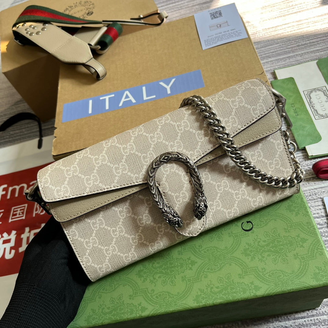 Luxury Gucci DIONYSUS GG 25 SMALL RECTANGULAR BAG IN BEIGE CANVAS