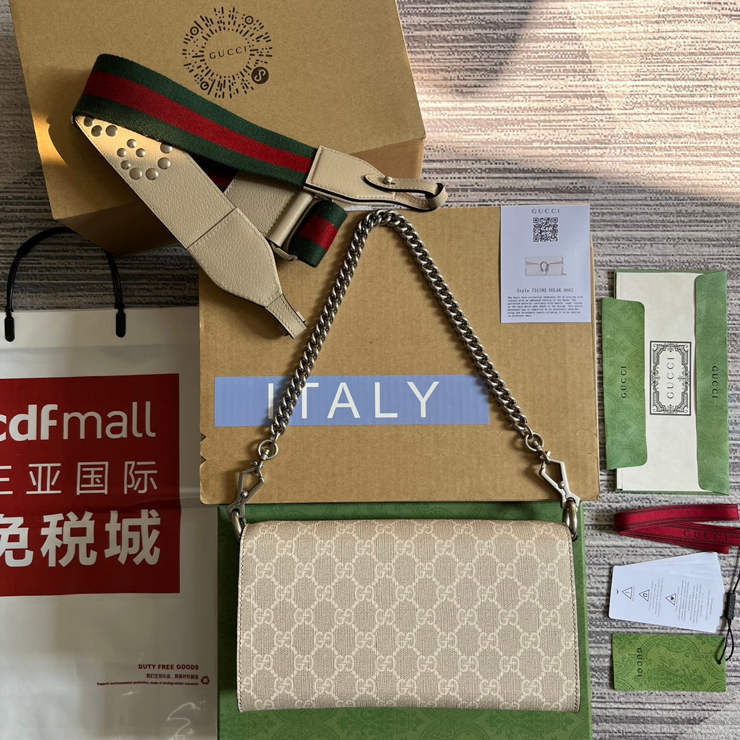 Luxury Gucci DIONYSUS GG 25 SMALL RECTANGULAR BAG IN BEIGE CANVAS