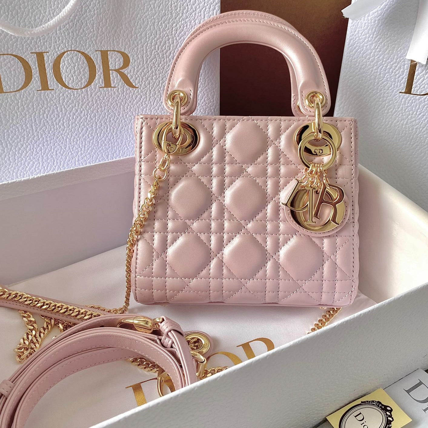Luxury DiorMINI LADY 17 MY ABC POWDER PINK LAMBSKIN