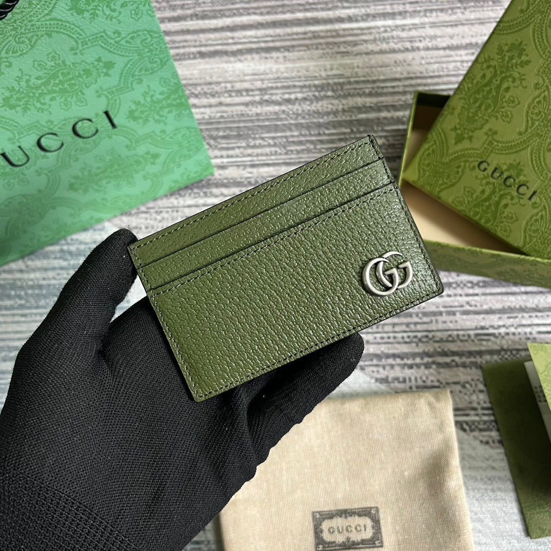 Luxury Gucci MARMONT CARD HOLDER 11 IN ARMY GREEN LAMBSKIN