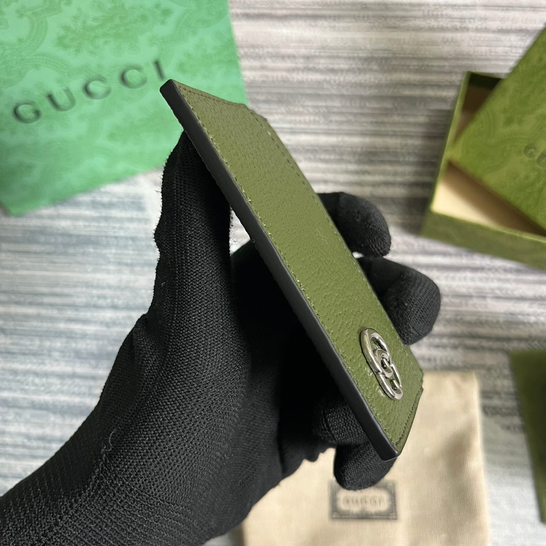 Luxury Gucci MARMONT CARD HOLDER 11 IN ARMY GREEN LAMBSKIN