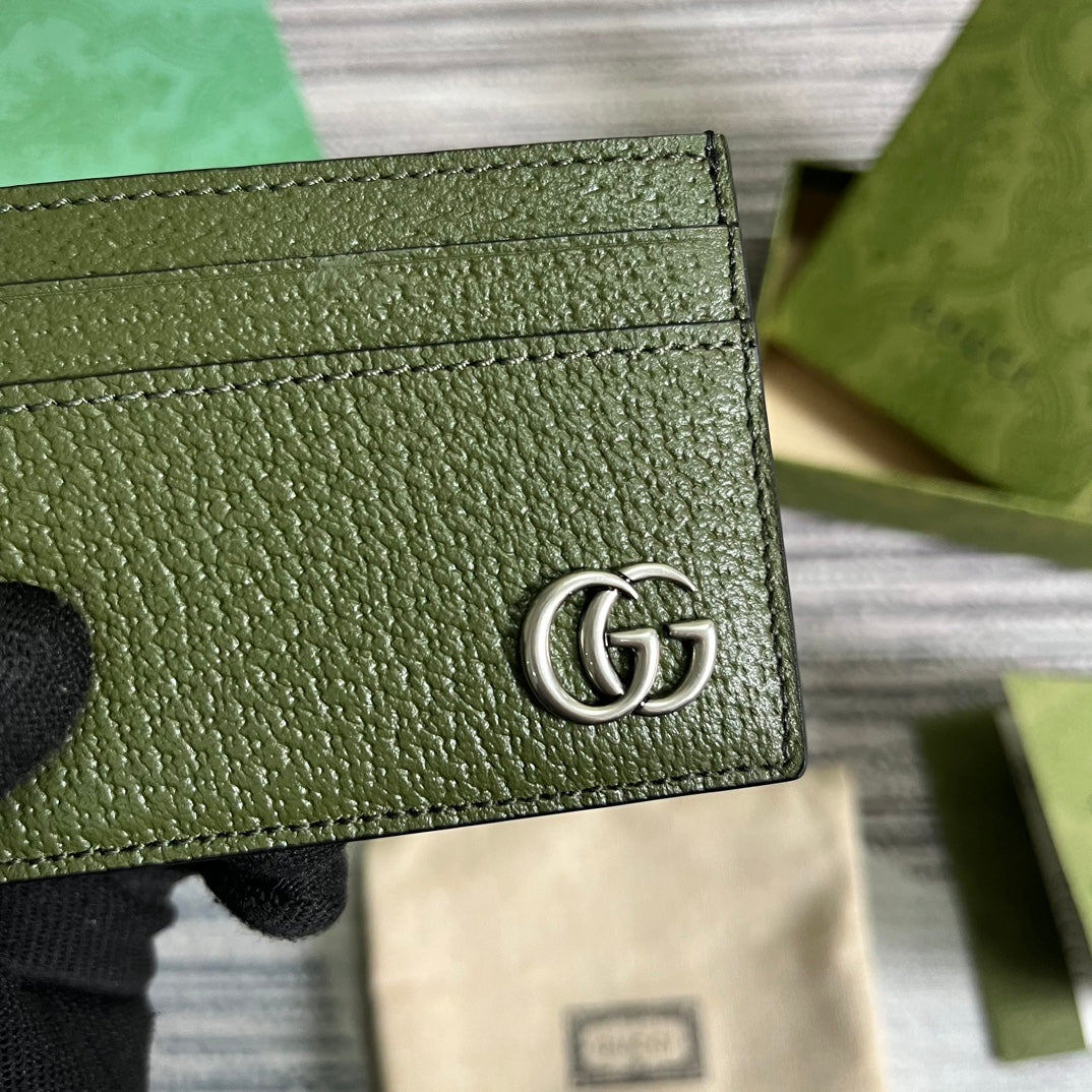 Luxury Gucci MARMONT CARD HOLDER 11 IN ARMY GREEN LAMBSKIN