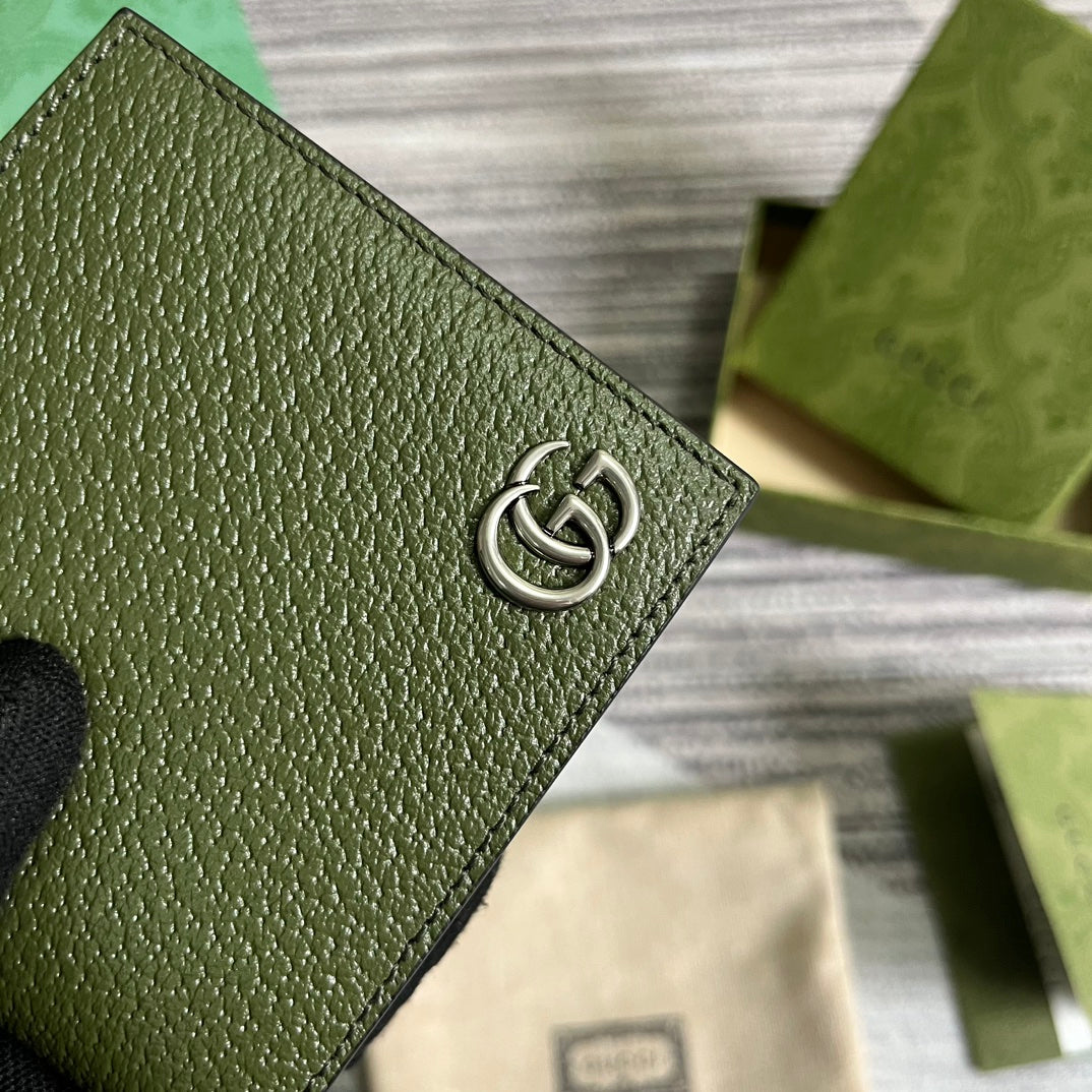 Luxury Gucci MARMONT BIFOLD WALLET 11 IN ARMY GREEN LAMBSKIN