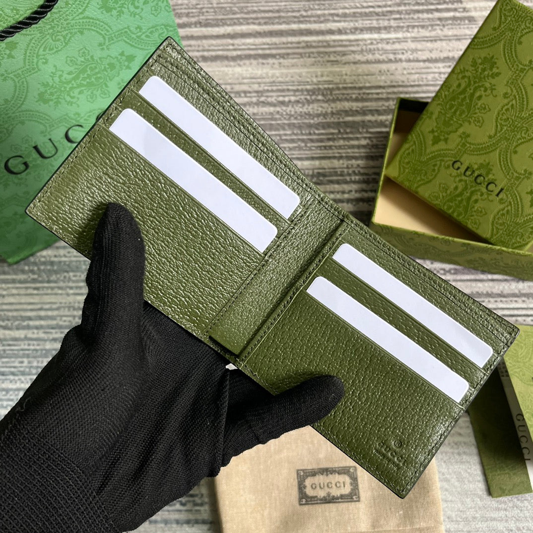 Luxury Gucci MARMONT BIFOLD WALLET 11 IN ARMY GREEN LAMBSKIN