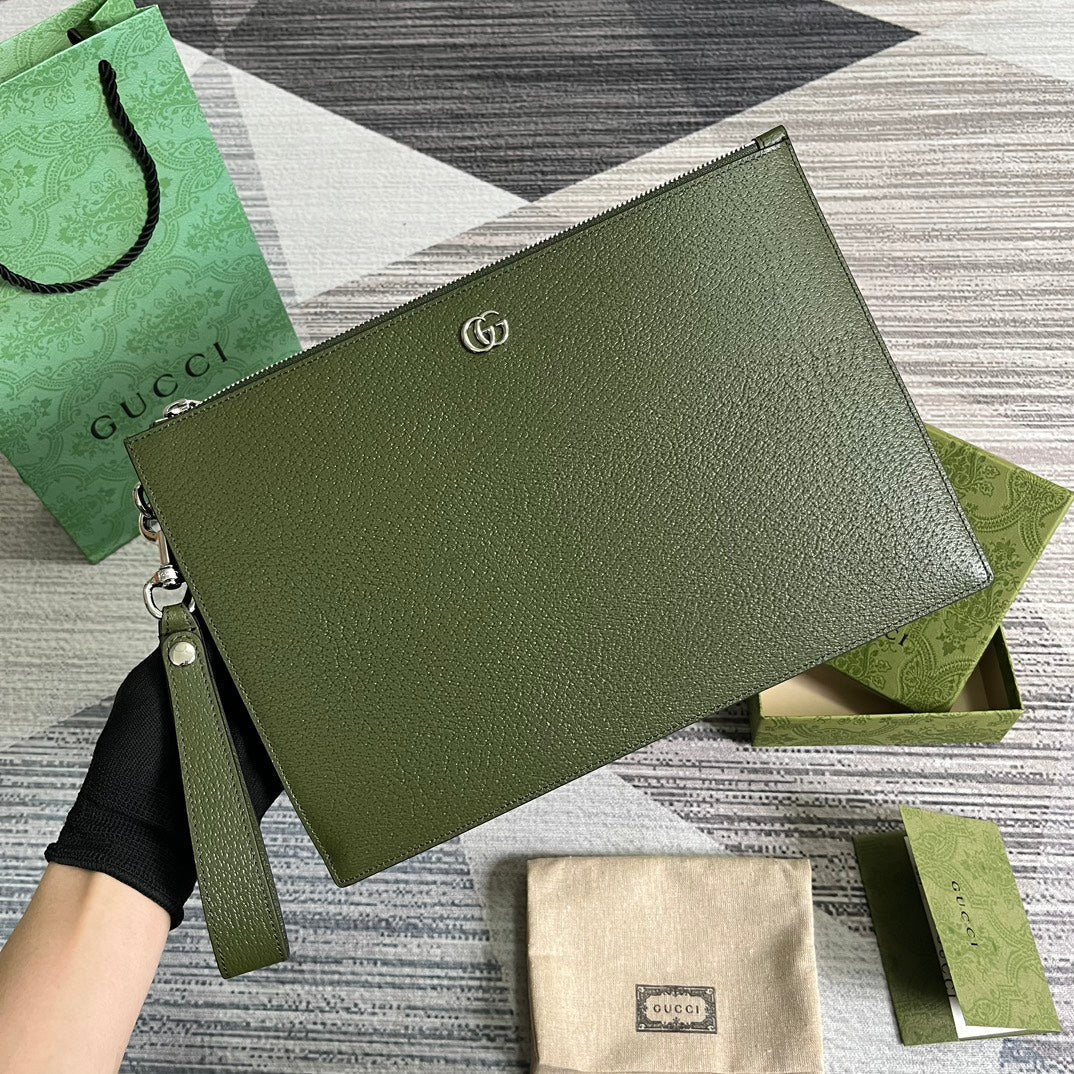 Luxury Gucci MARMONT POUCH 30 IN ARMY GREEN LAMBSKIN
