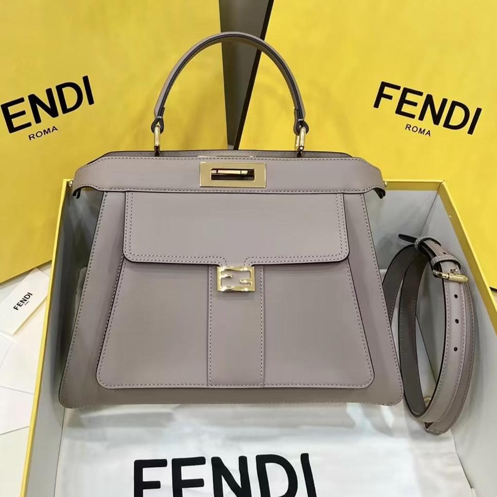 Luxury FendiLuxury FendiPEEKABOO 33 BAG IN KHAKI CALFSKIN WITH STRAP GOLD HARDWARE