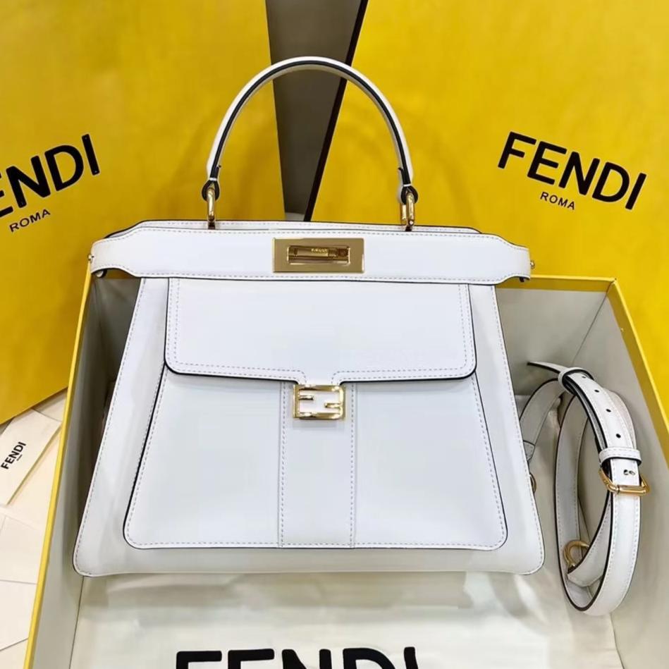 Luxury FendiLuxury FendiPEEKABOO 33 BAG IN WHITE CALFSKIN WITH STRAP GOLD HARDWARE