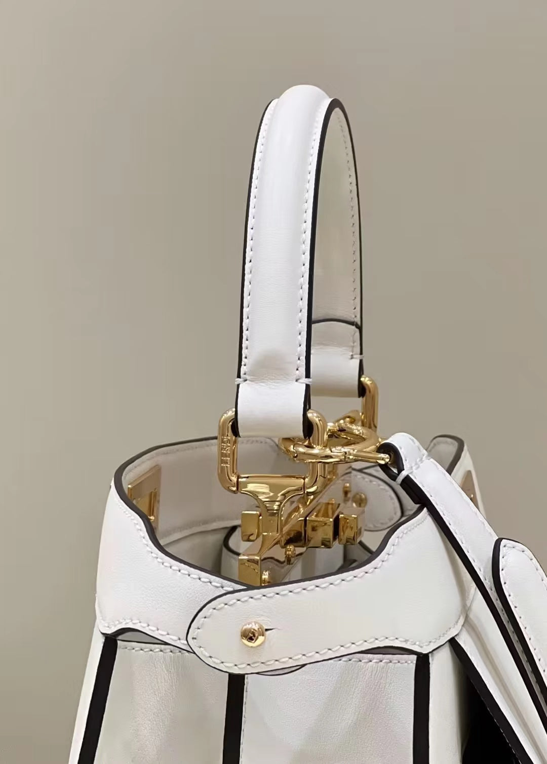 Luxury FendiLuxury FendiPEEKABOO 33 BAG IN WHITE CALFSKIN WITH STRAP GOLD HARDWARE