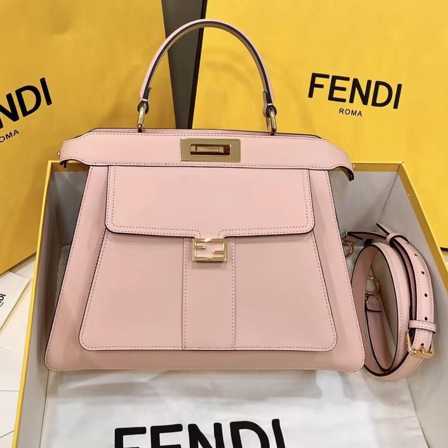 Luxury FendiLuxury FendiPEEKABOO 33 BAG IN LIGHT PINK CALFSKIN WITH STRAP GOLD HARDWARE