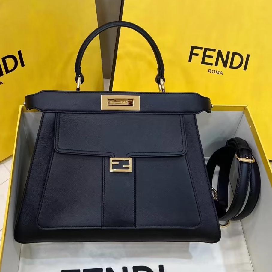 Luxury FendiLuxury FendiPEEKABOO 33 BAG IN BLACK CALFSKIN WITH STRAP GOLD HARDWARE