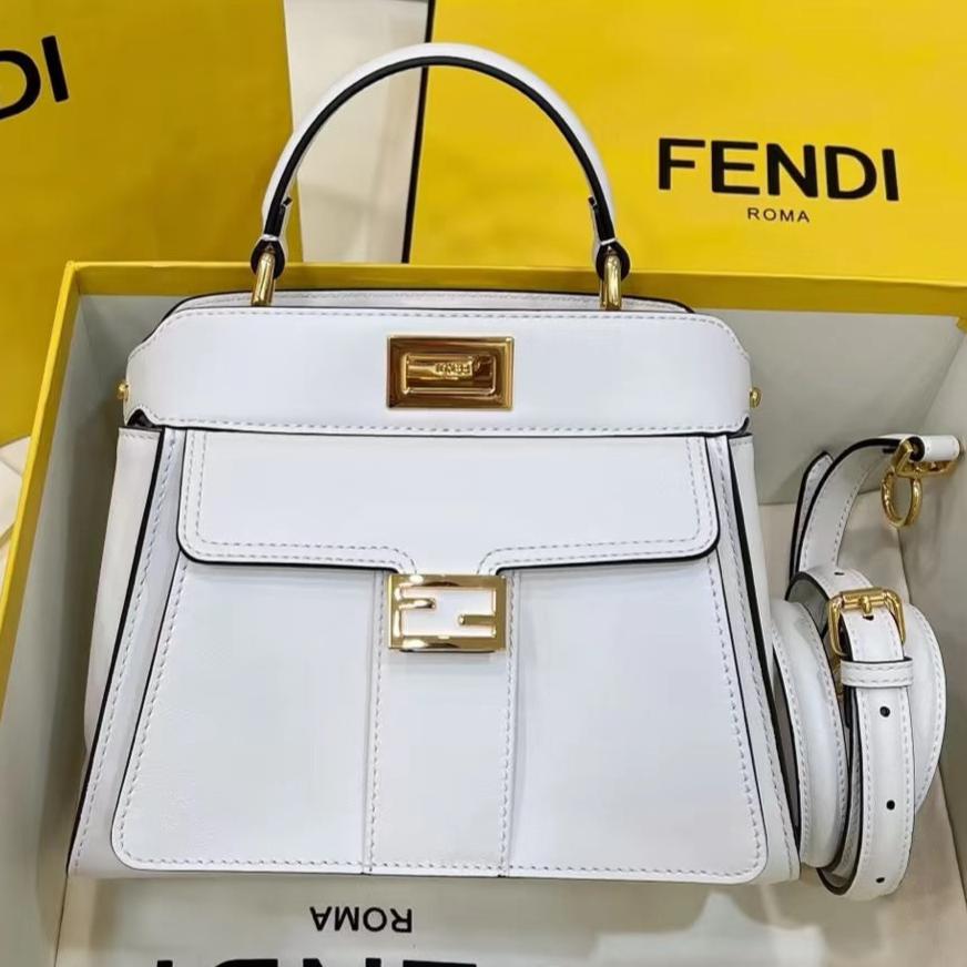 Luxury FendiLuxury FendiPEEKABOO MINI 23 BAG IN WHITE CALFSKIN WITH GOLD HARDWARE