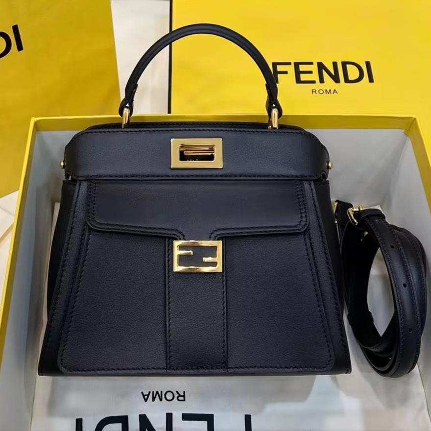 Luxury FendiLuxury FendiPEEKABOO MINI 23 BAG IN BLACK CALFSKIN WITH GOLD HARDWARE