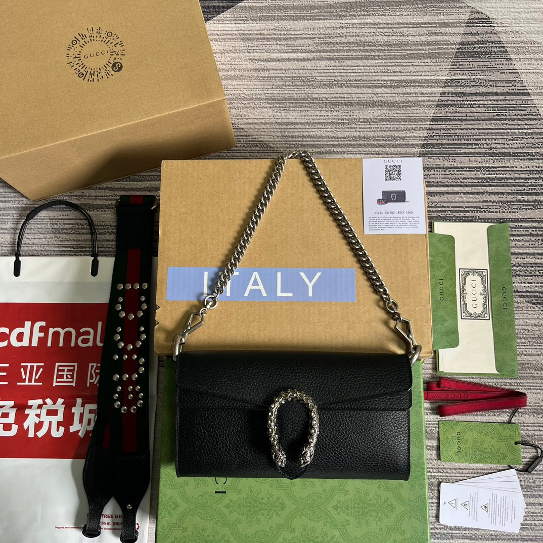 Luxury Gucci DIONYSUS SMALL 25 BAG IN BLACK CALFSKIN